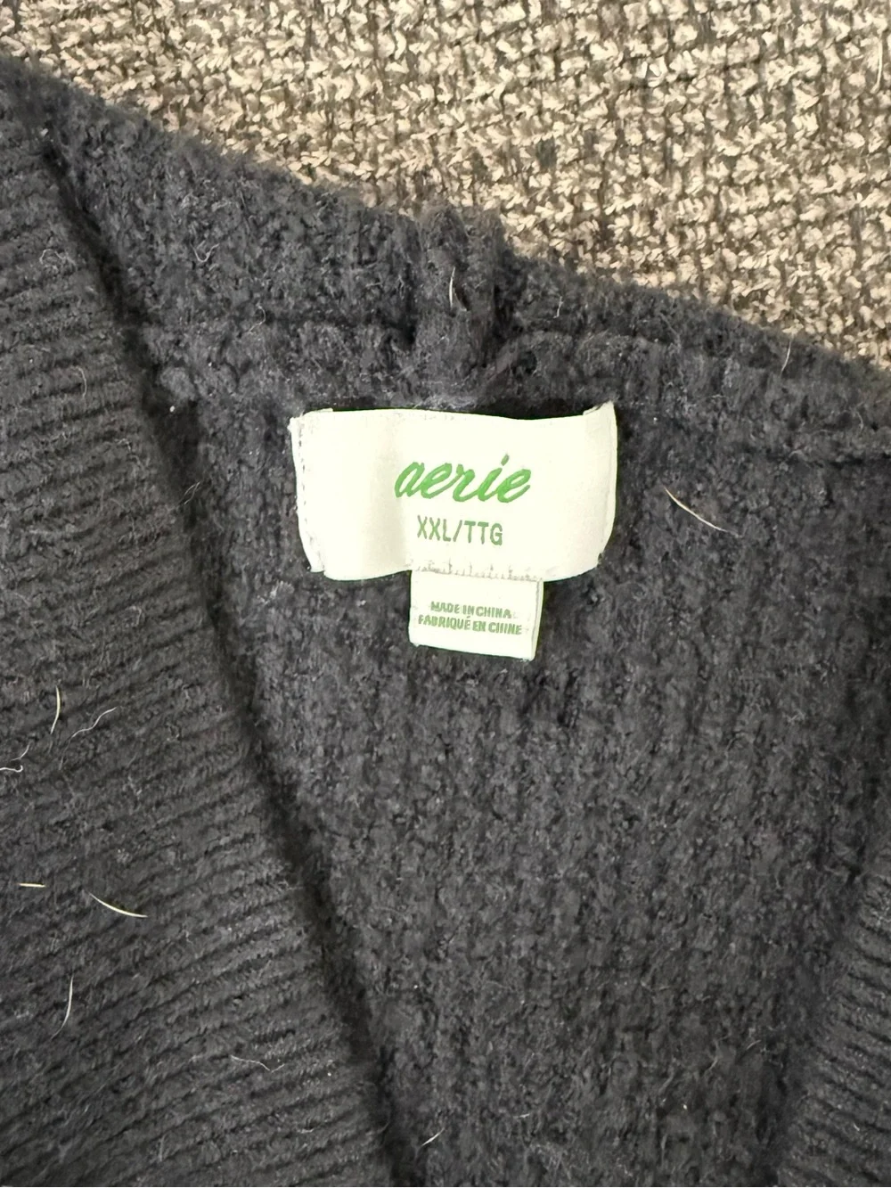 aerie Black V-Neck Chunky Knit Sweater